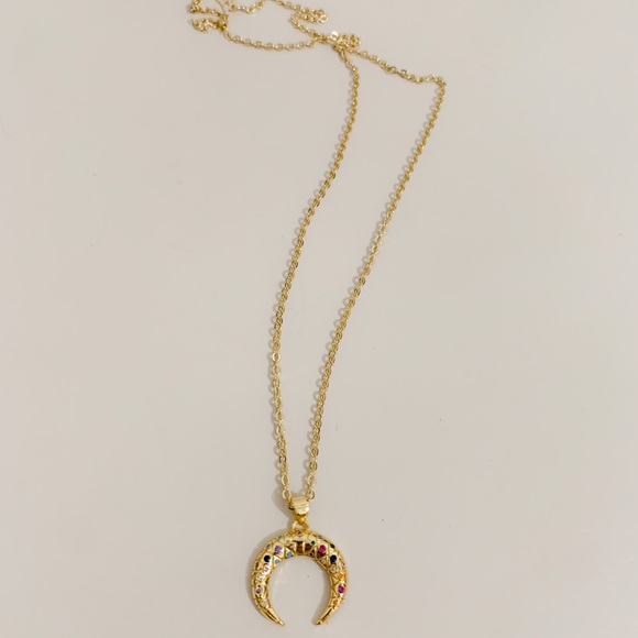 Colorful Crescent Moon Necklace | 14k Gold Filled - Picture 4 of 9